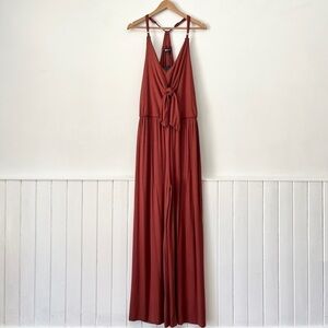 Haute Fox Halter Neck Sleeveless Jersey Knit Wide Leg Jumpsuit Size 3X